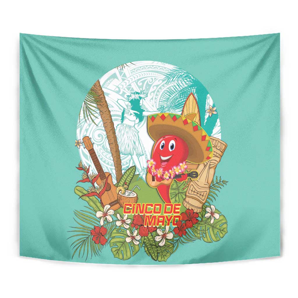 Hawaii Cinco de Mayo Tapestry Chili Pepper Hula Girl Tropical Vibes