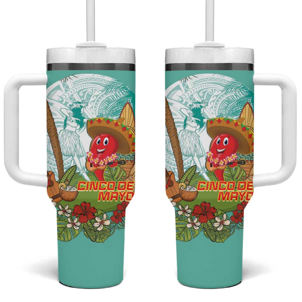 Hawaii Cinco de Mayo Tumbler With Handle Chili Pepper Hula Girl Tropical Vibes