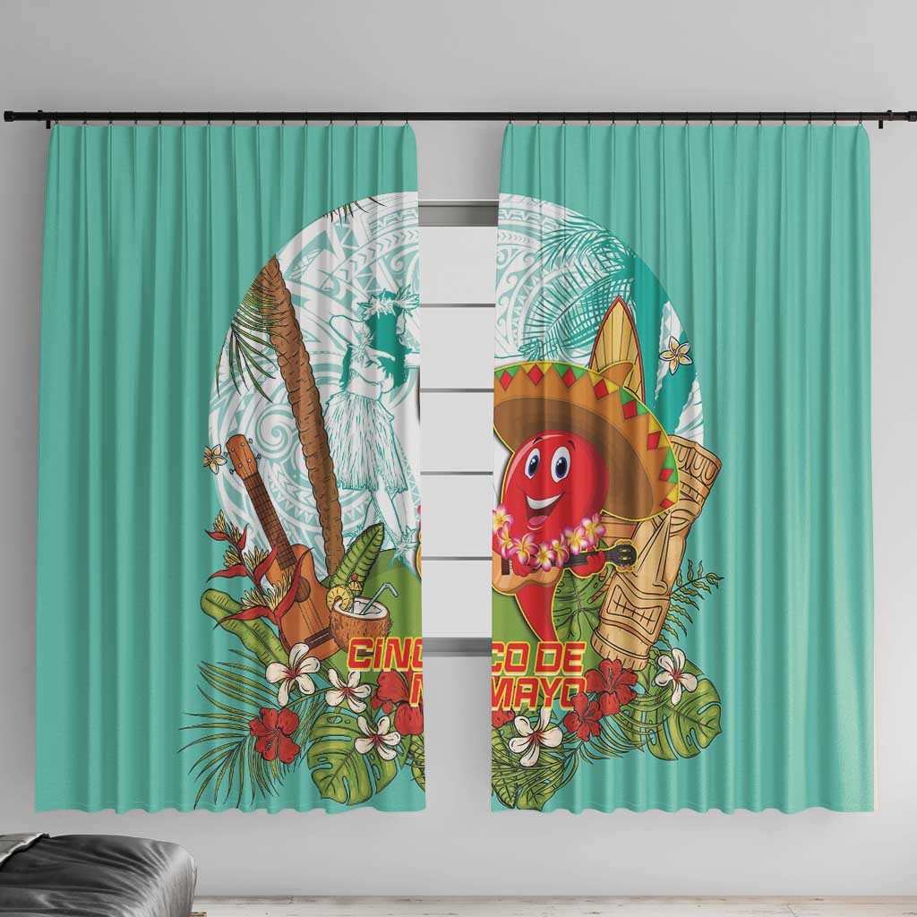 Hawaii Cinco de Mayo Window Curtain Chili Pepper Hula Girl Tropical Vibes