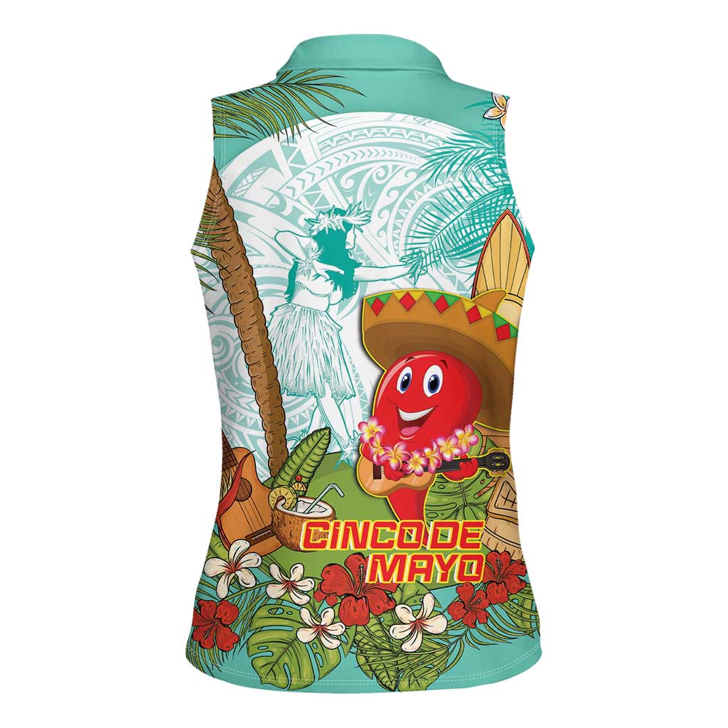Hawaii Cinco de Mayo Women Sleeveless Polo Shirt Chili Pepper Hula Girl Tropical Vibes