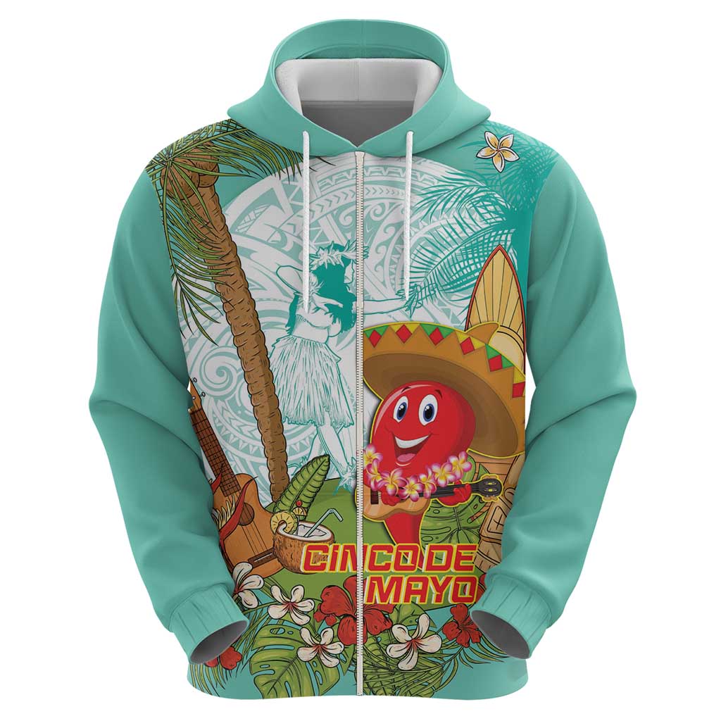 Hawaii Cinco de Mayo Zip Hoodie Chili Pepper Hula Girl Tropical Vibes