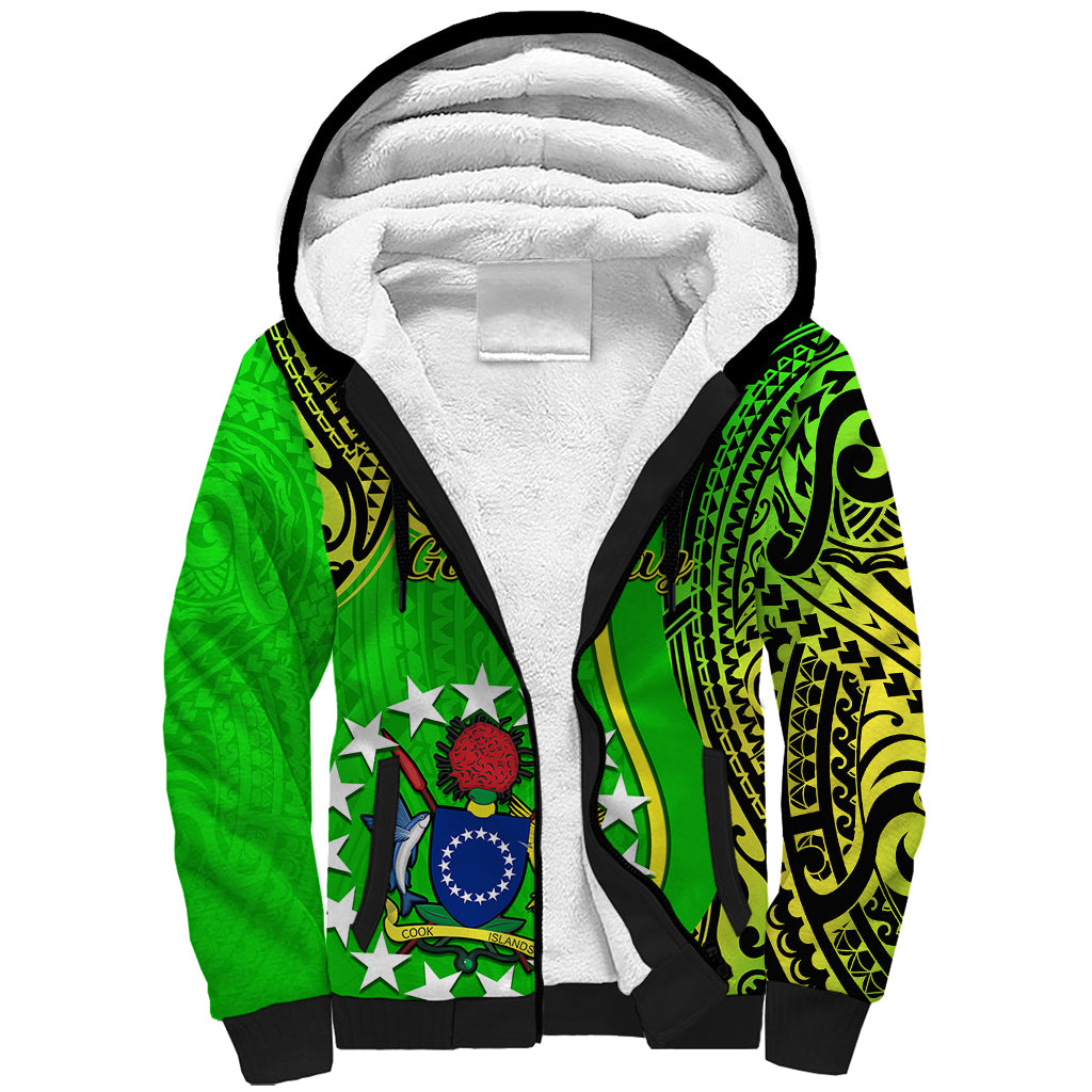Polynesian Pride Cook Islands Sherpa Hoodie Mangaia Gospel Day Green Version LT14 Unisex Green - Polynesian Pride