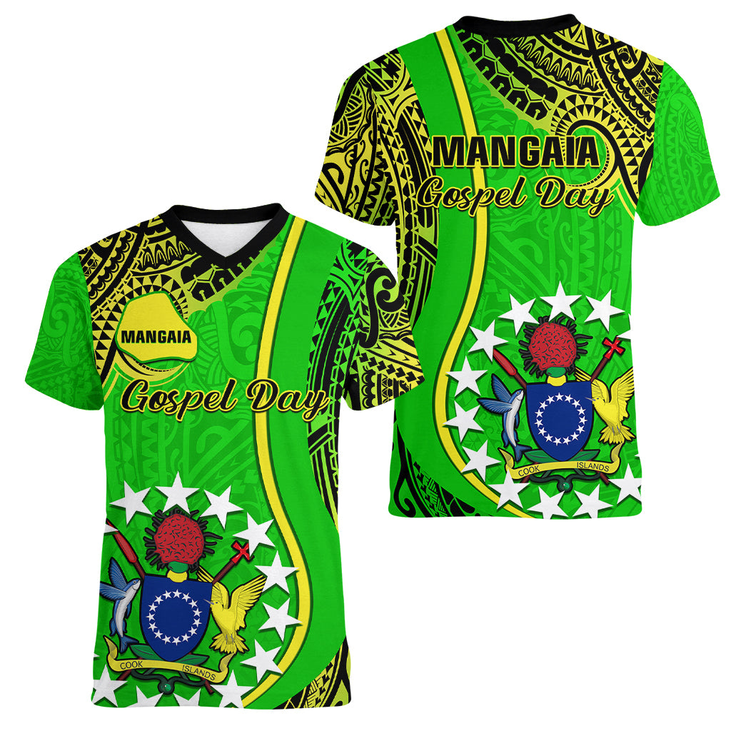 Polynesian Pride Cook Islands Women V Neck T Shirt Mangaia Gospel Day Green Version LT14 Female Green - Polynesian Pride