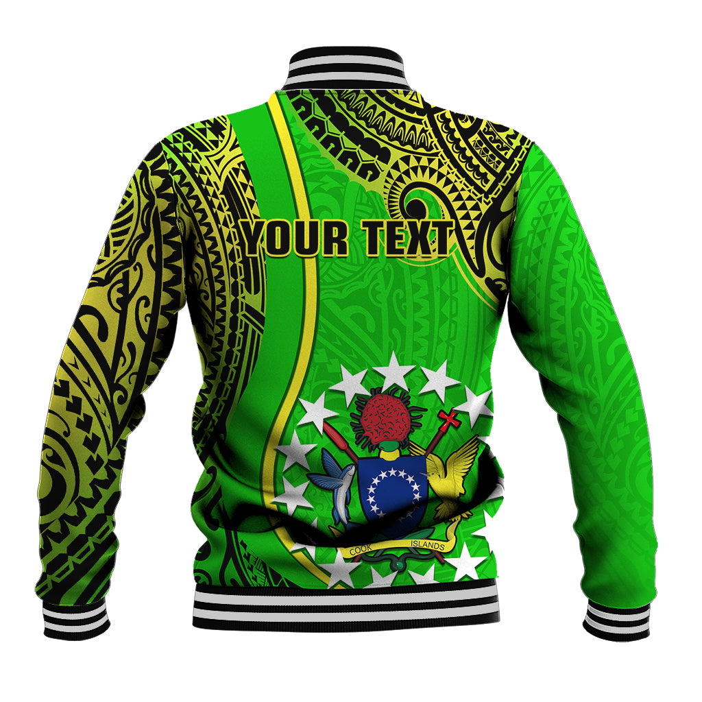 Personalised Cook Islands Baseball Jacket Mangaia Gospel Day Green Version LT14 - Polynesian Pride