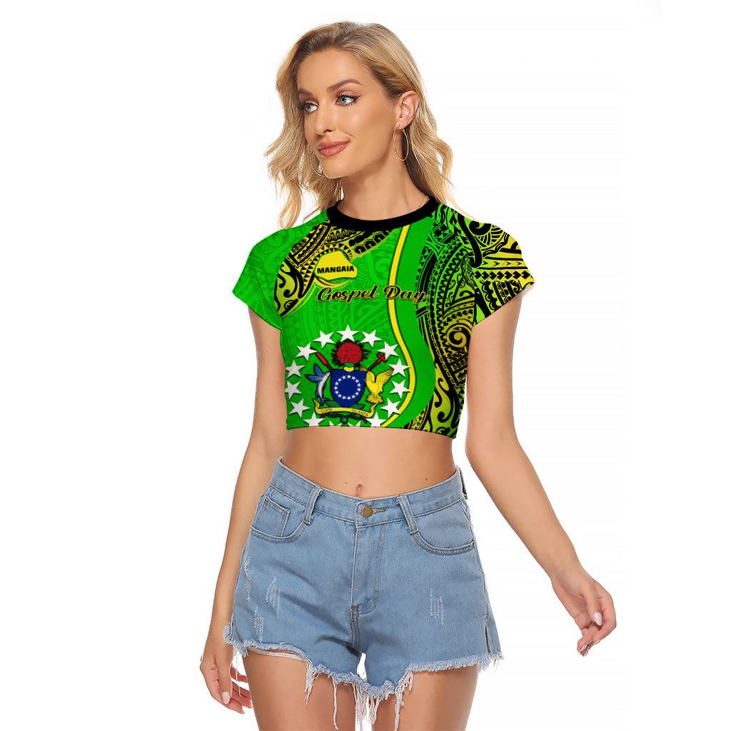 Personalised Cook Islands Raglan Cropped T Shirt Mangaia Gospel Day Green Version LT14 Female Green - Polynesian Pride