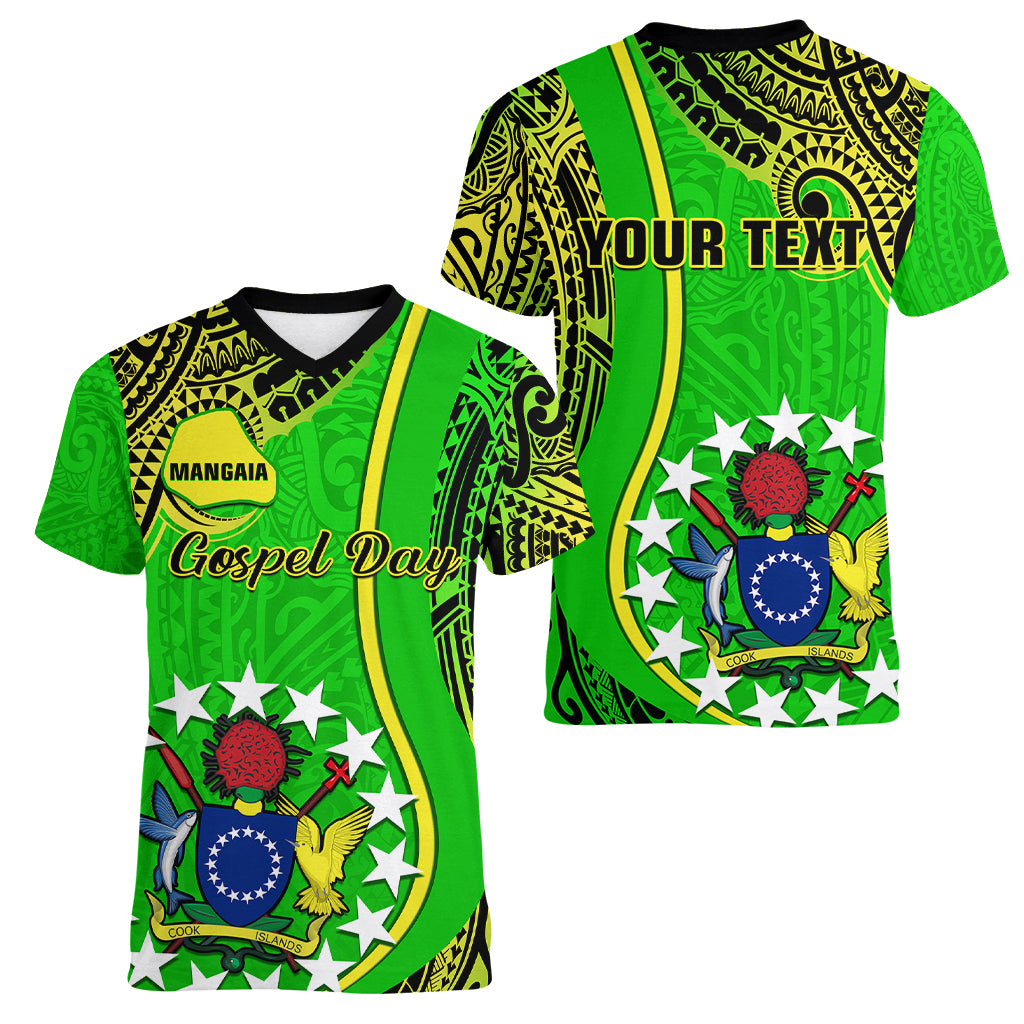 Personalised Cook Islands Women V Neck T Shirt Mangaia Gospel Day Green Version LT14 Female Green - Polynesian Pride