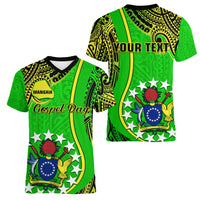 Personalised Cook Islands Women V Neck T Shirt Mangaia Gospel Day Green Version LT14 Female Green - Polynesian Pride
