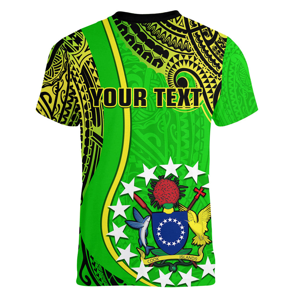 Personalised Cook Islands Women V Neck T Shirt Mangaia Gospel Day Green Version LT14 - Polynesian Pride