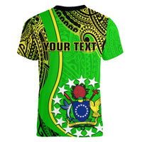 Personalised Cook Islands Women V Neck T Shirt Mangaia Gospel Day Green Version LT14 - Polynesian Pride