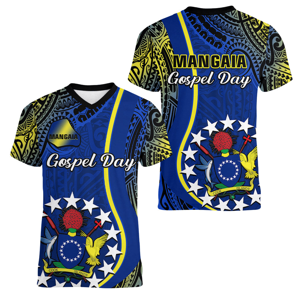 Polynesian Pride Cook Islands Women V Neck T Shirt Mangaia Gospel Day Blue Version LT14 Female Blue - Polynesian Pride