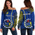 Personalised Cook Islands Off Shoulder Sweater Mangaia Gospel Day Blue Version LT14 Women Blue - Polynesian Pride
