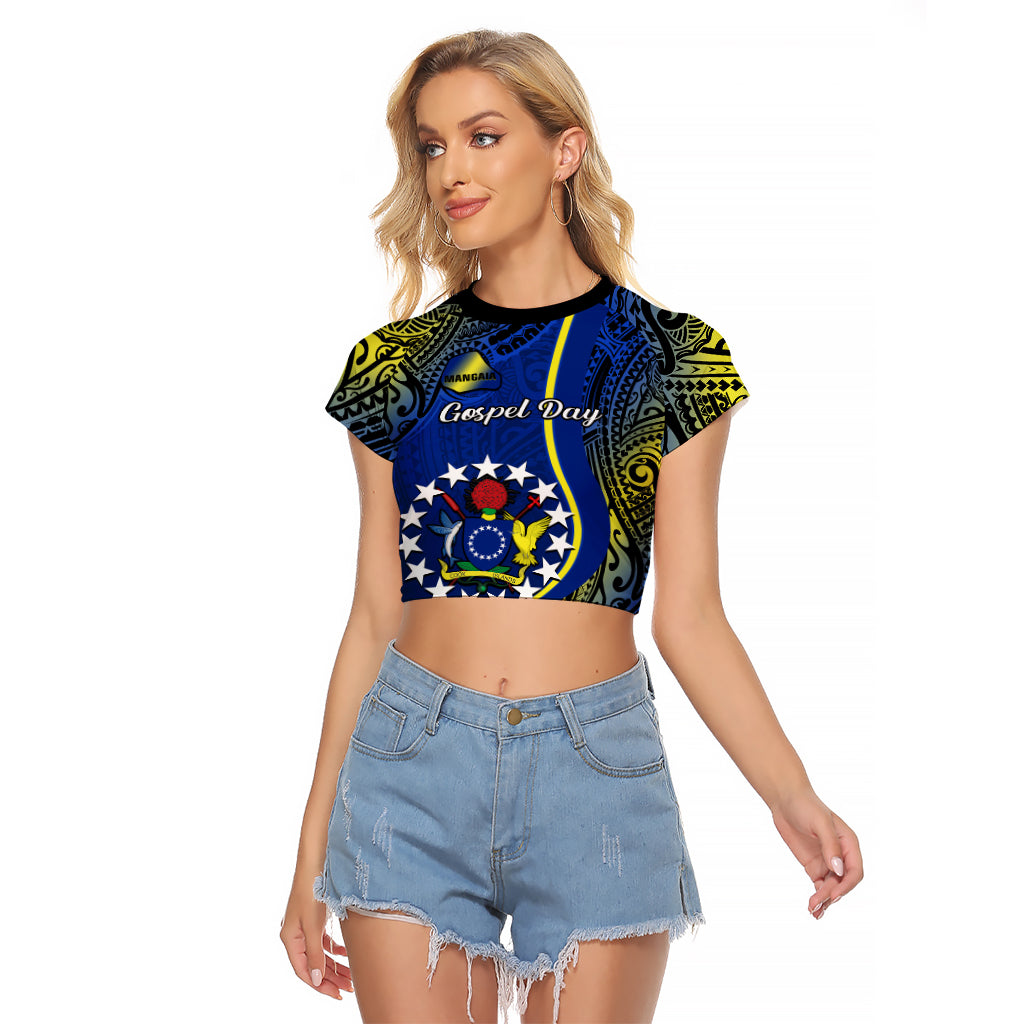 Personalised Cook Islands Raglan Cropped T Shirt Mangaia Gospel Day Blue Version LT14 Female Blue - Polynesian Pride