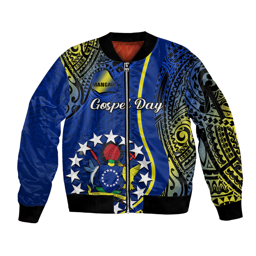 Personalised Cook Islands Sleeve Zip Bomber Jacket Mangaia Gospel Day Blue Version LT14 Unisex Blue - Polynesian Pride