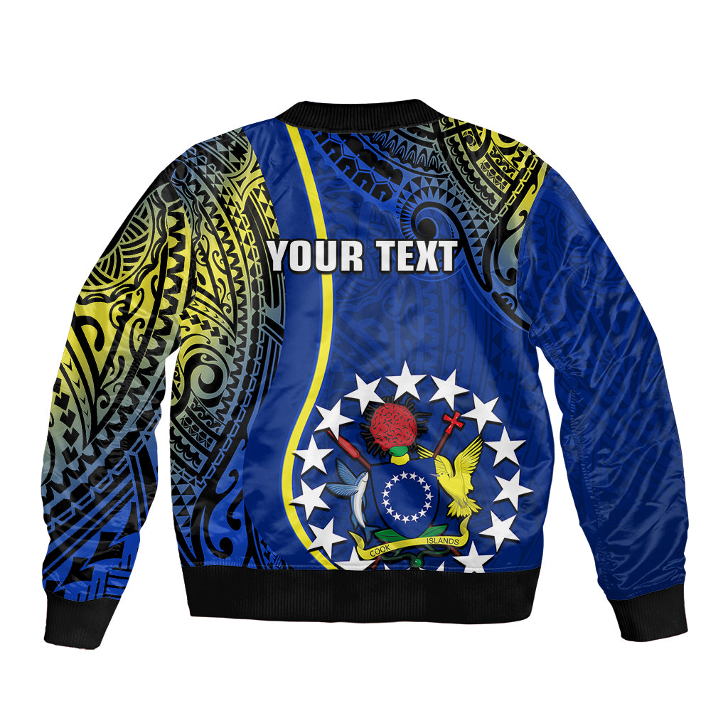 Personalised Cook Islands Sleeve Zip Bomber Jacket Mangaia Gospel Day Blue Version LT14 - Polynesian Pride