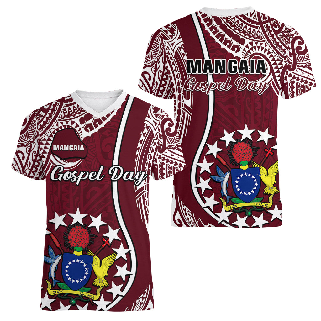 June 15 Mangaia Gospel Day Mangaia Cook Islands Women V Neck T Shirt Maroon Version LT14 Female Maroon - Polynesian Pride