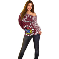 Personalised June 15 Mangaia Gospel Day Mangaia Cook Islands Off Shoulder Sweater Maroon Version LT14 - Polynesian Pride