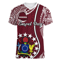 Personalised June 15 Mangaia Gospel Day Mangaia Cook Islands Women V Neck T Shirt Maroon Version LT14 - Polynesian Pride