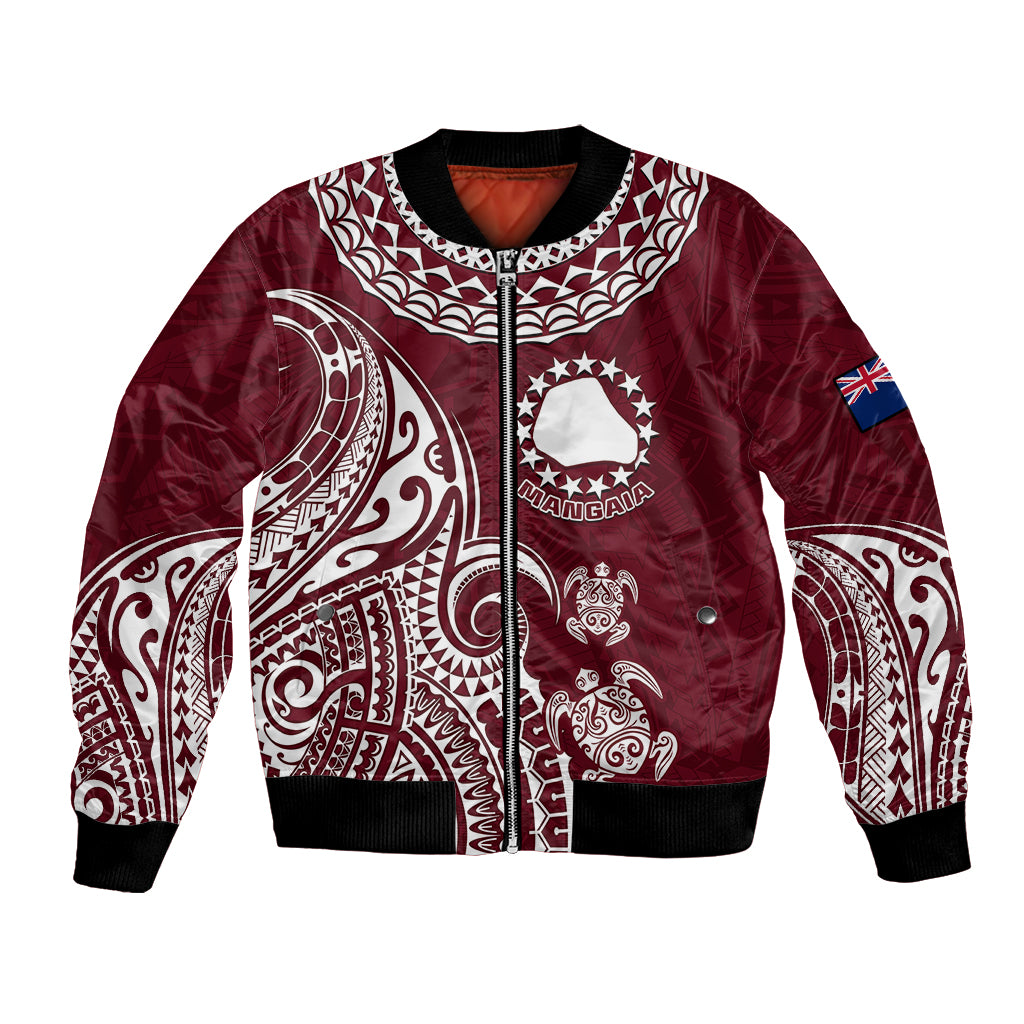 Personalised Mangaia Cook Islands Bomber Jacket Polynesian Sea Turtle LT14 Unisex Maroon - Polynesian Pride