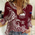 Personalised Mangaia Cook Islands Women Casual Shirt Polynesian Sea Turtle LT14 Female Maroon - Polynesian Pride