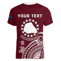 Personalised Mangaia Cook Islands Women V Neck T Shirt Polynesian Sea Turtle LT14 - Polynesian Pride