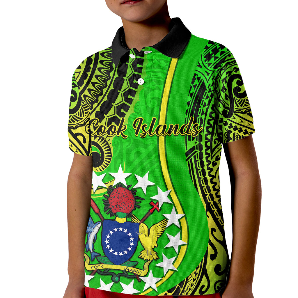 Personalised Cook Islands Kid Polo Shirt Kuki Airani Coat Of Arms LT14 Kid Green - Polynesian Pride