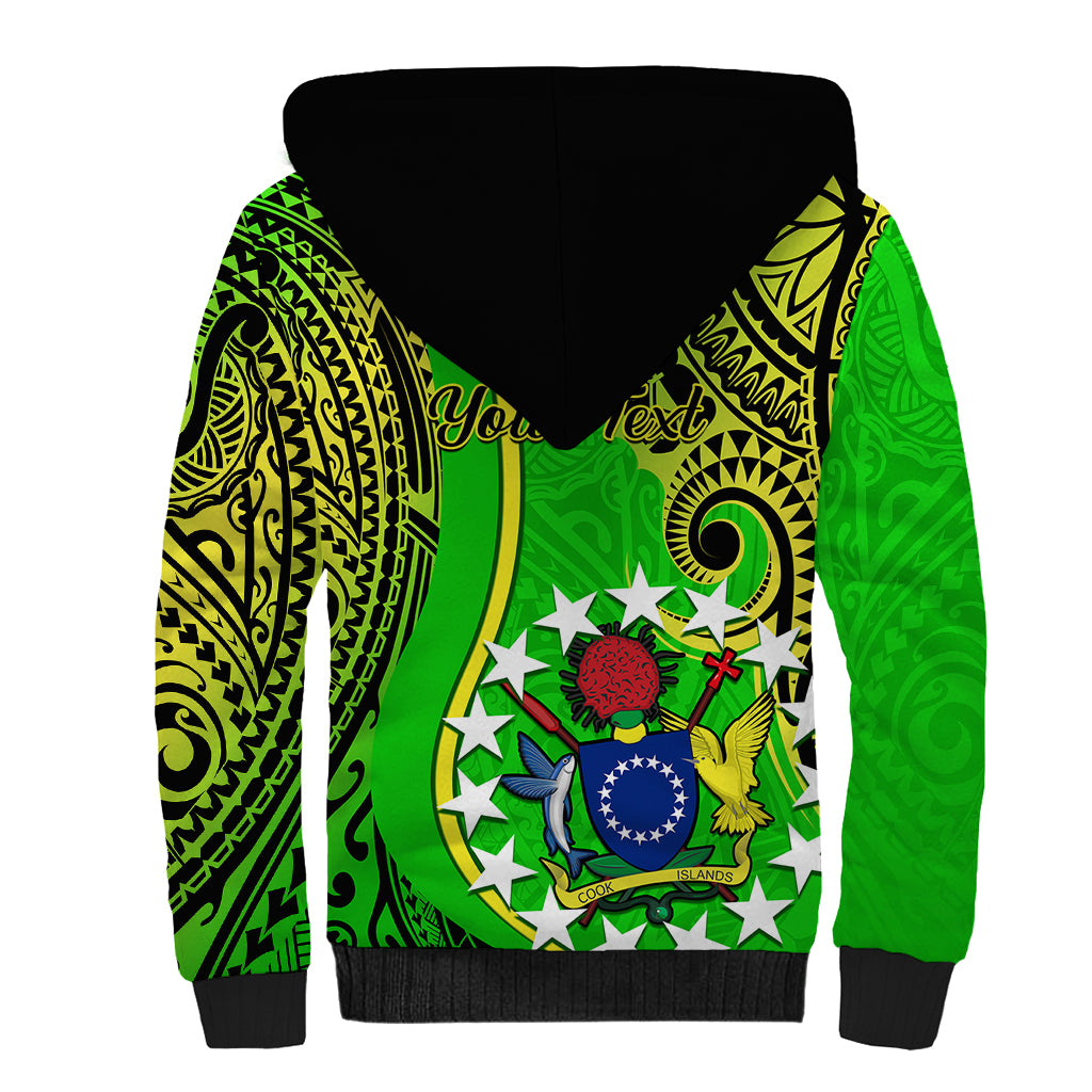 Personalised Cook Islands Sherpa Hoodie Kuki Airani Coat Of Arms LT14 - Polynesian Pride