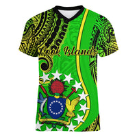 Personalised Cook Islands Women V Neck T Shirt Kuki Airani Coat Of Arms LT14 - Polynesian Pride