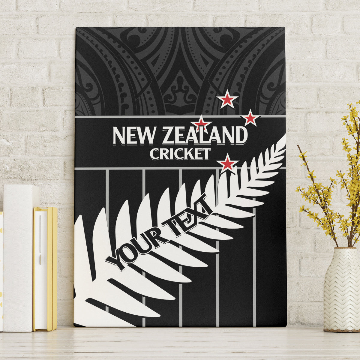 Custom New Zealand Silver Fern Cricket Canvas Wall Art Aotearoa Maori Go Black Cap