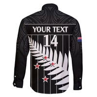 Custom New Zealand Silver Fern Cricket Family Matching Off The Shoulder Long Sleeve Dress and Hawaiian Shirt Aotearoa Maori Go Black Cap LT14 - Polynesian Pride