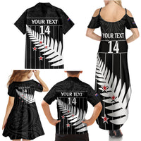Custom New Zealand Silver Fern Cricket Family Matching Summer Maxi Dress and Hawaiian Shirt Aotearoa Maori Go Black Cap
