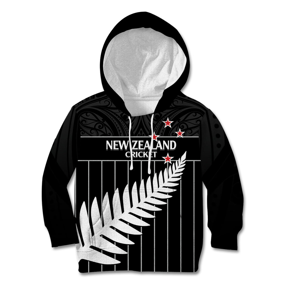 Custom New Zealand Silver Fern Cricket Kid Hoodie Aotearoa Maori Go Black Cap LT14 Hoodie Black - Polynesian Pride