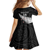 Custom New Zealand Silver Fern Cricket Kid Short Sleeve Dress Aotearoa Maori Go Black Cap