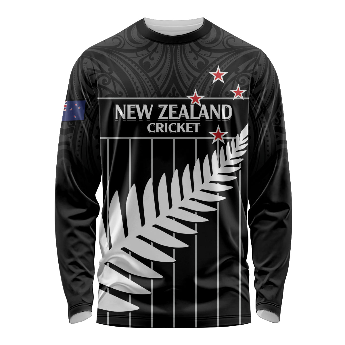 Custom New Zealand Silver Fern Cricket Long Sleeve Shirt Aotearoa Maori Go Black Cap