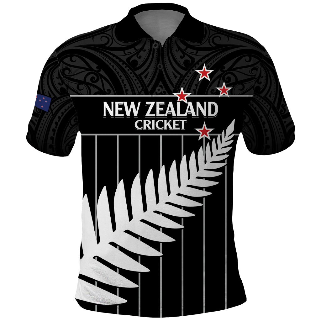 Custom New Zealand Silver Fern Cricket Polo Shirt Aotearoa Maori Go Black Cap LT14 Black - Polynesian Pride