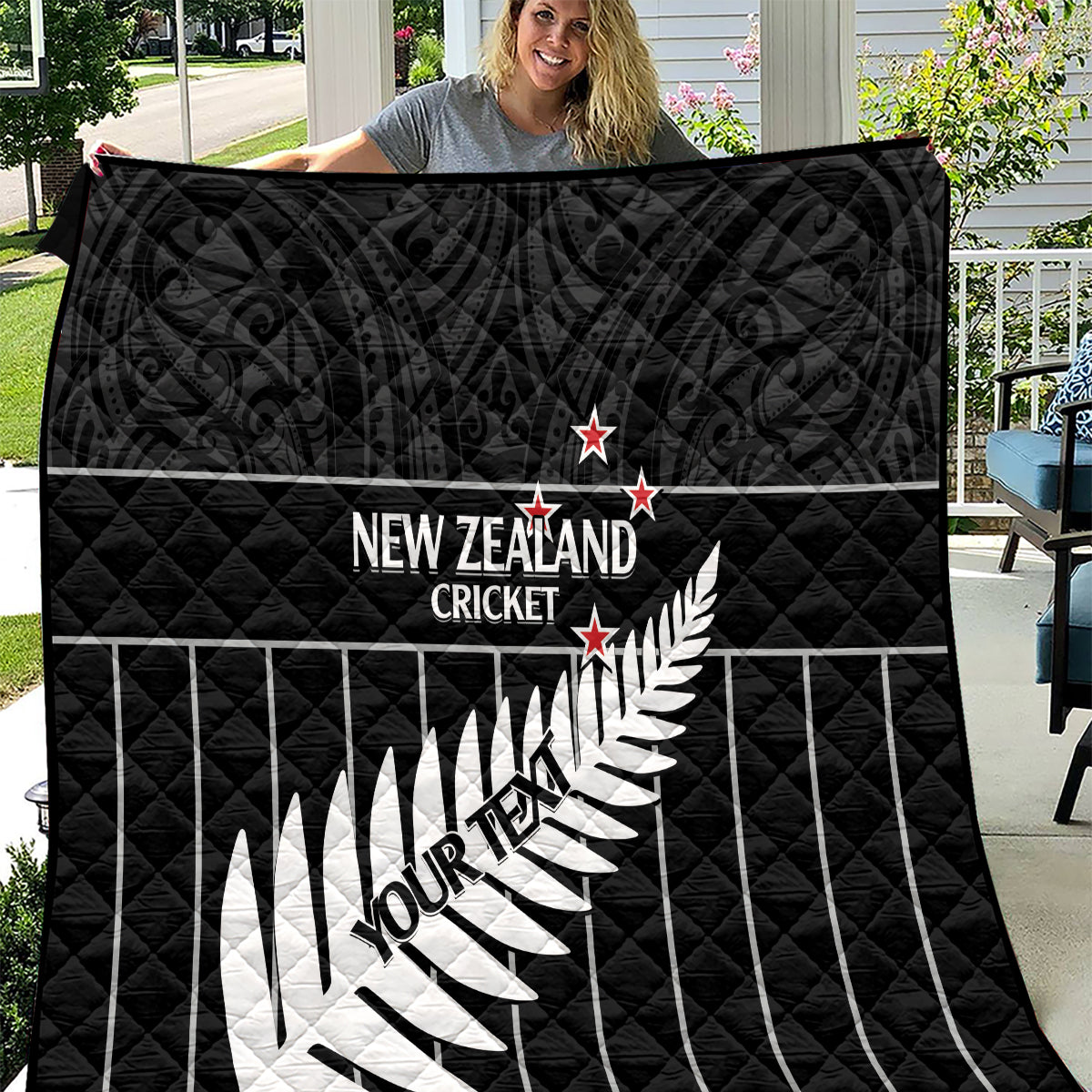 Custom New Zealand Silver Fern Cricket Quilt Aotearoa Maori Go Black Cap LT14 Black - Polynesian Pride