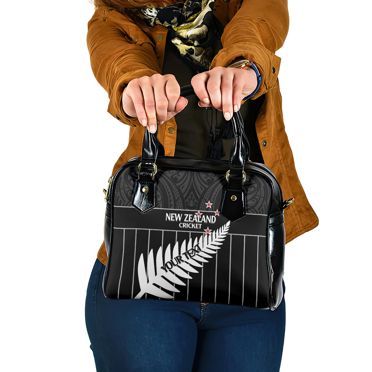 Custom New Zealand Silver Fern Cricket Shoulder Handbag Aotearoa Maori Go Black Cap LT14 One Size Black - Polynesian Pride