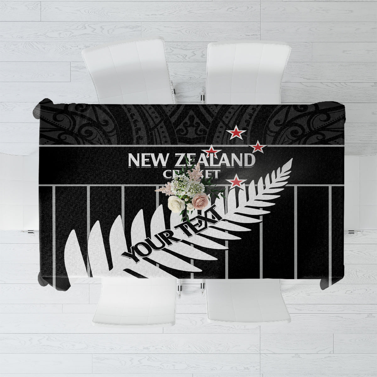 Custom New Zealand Silver Fern Cricket Tablecloth Aotearoa Maori Go Black Cap