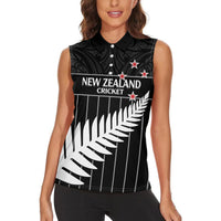 Custom New Zealand Silver Fern Cricket Women Sleeveless Polo Shirt Aotearoa Maori Go Black Cap