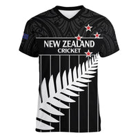 Custom New Zealand Silver Fern Cricket Women V-Neck T-Shirt Aotearoa Maori Go Black Cap