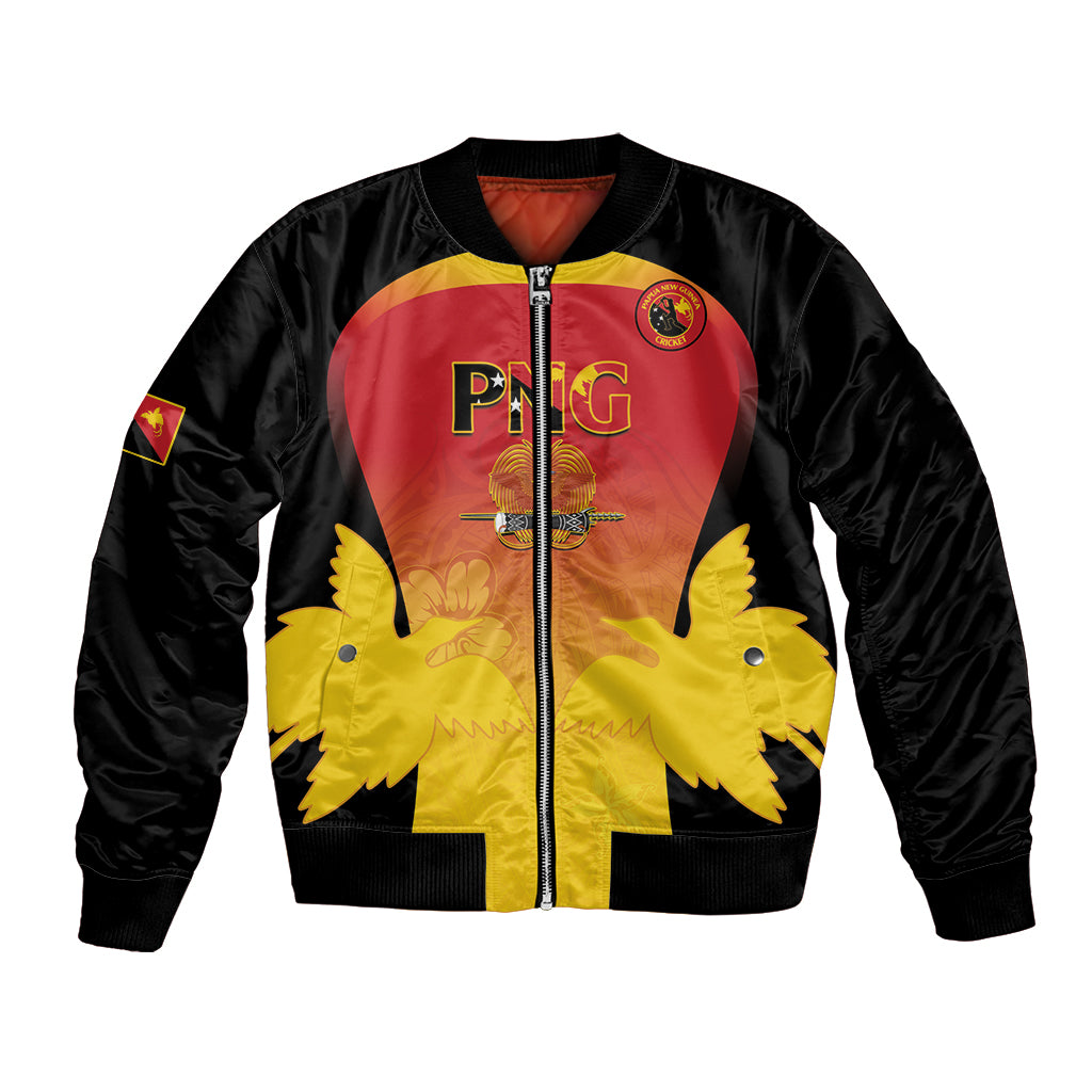 Custom Papua New Guinea Cricket Bomber Jacket 2024 Go PNG LT14 Unisex Black - Polynesian Pride