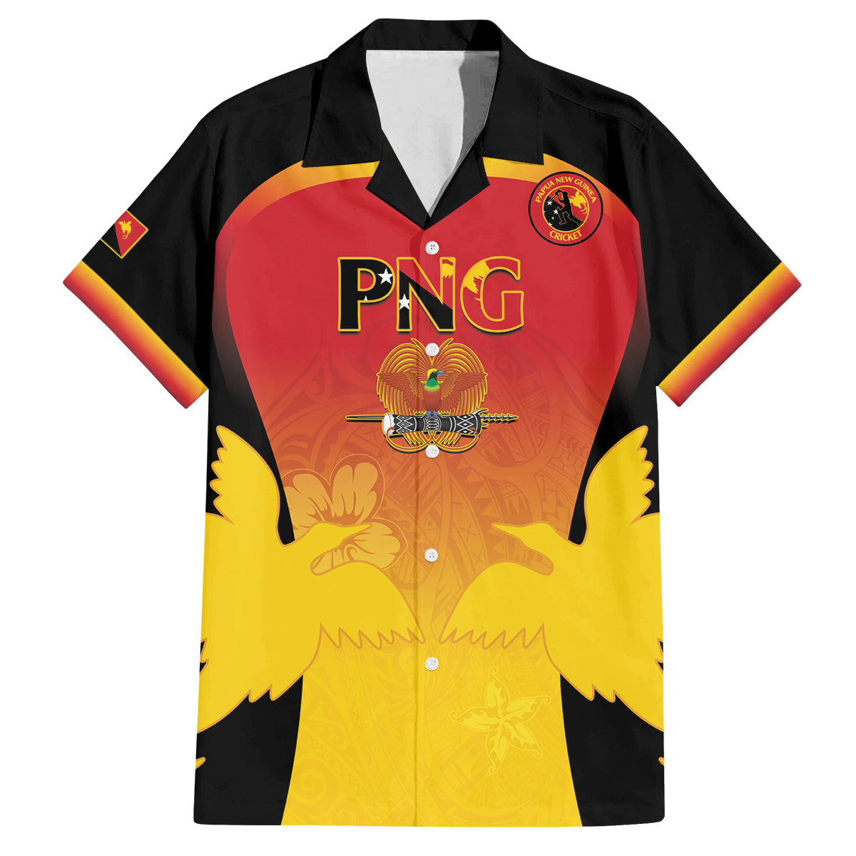 Custom Papua New Guinea Cricket Family Matching Off Shoulder Short Dress and Hawaiian Shirt 2024 Go PNG LT14 Dad's Shirt - Short Sleeve Black - Polynesian Pride
