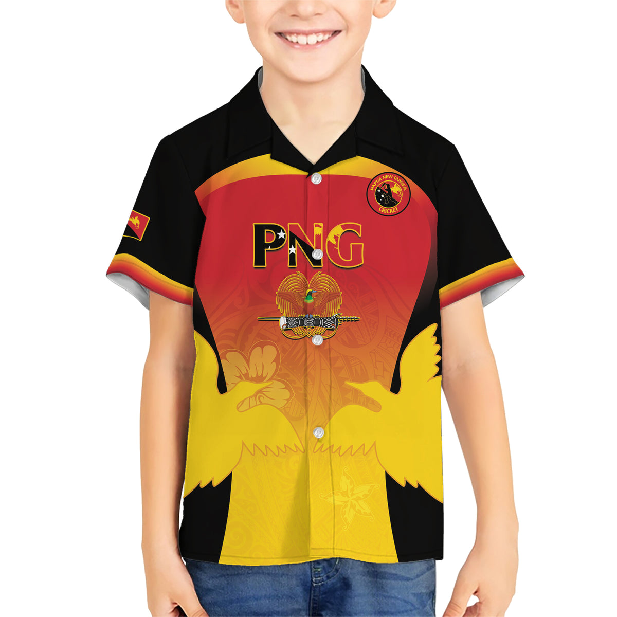 Custom Papua New Guinea Cricket Family Matching Short Sleeve Bodycon Dress and Hawaiian Shirt 2024 Go PNG LT14 Son's Shirt Black - Polynesian Pride