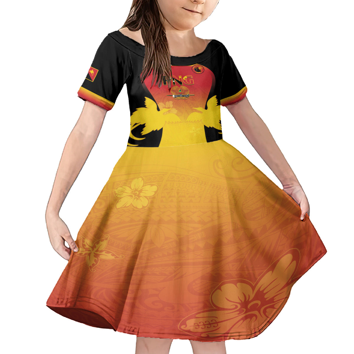 Custom Papua New Guinea Cricket Kid Short Sleeve Dress 2024 Go PNG LT14 KID Black - Polynesian Pride