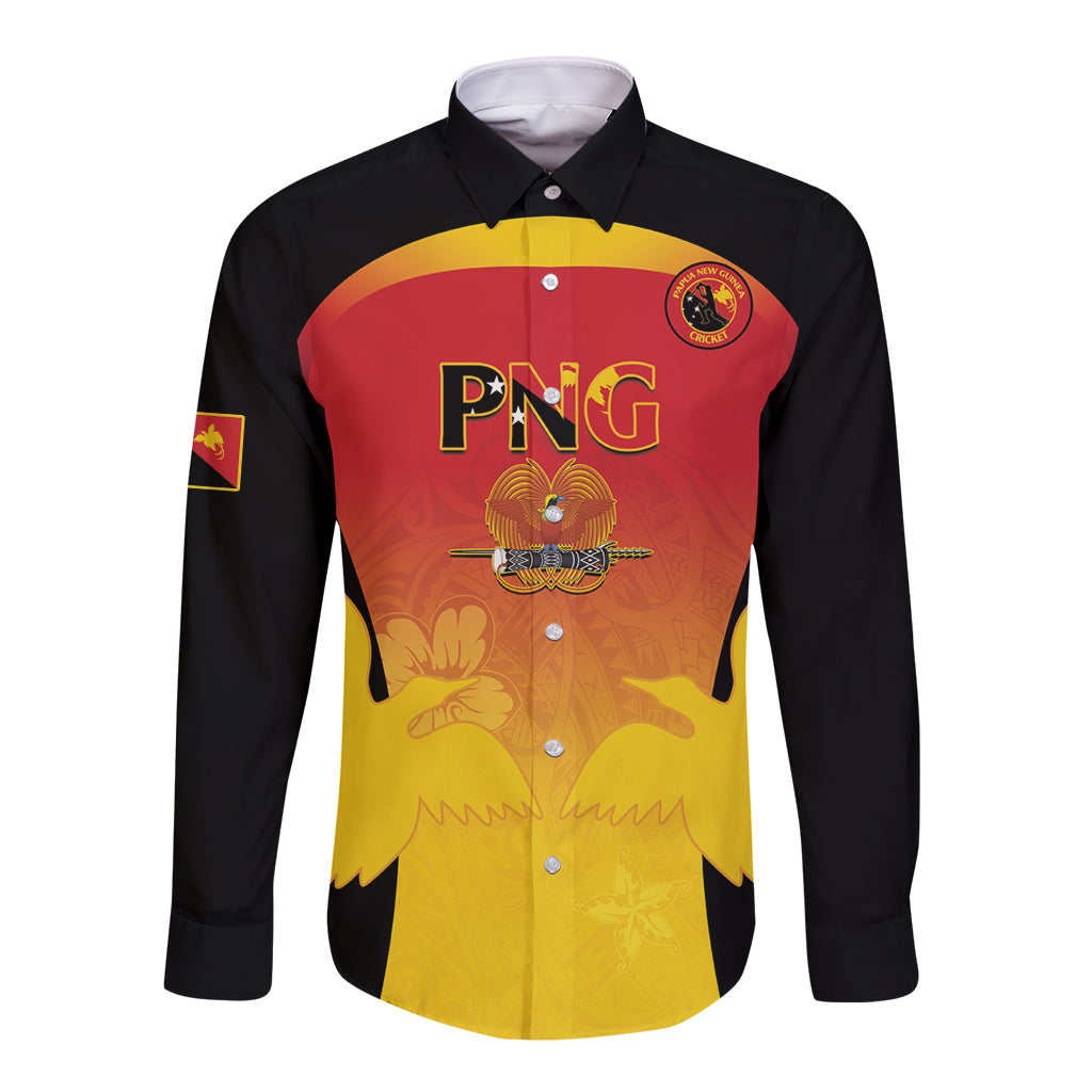 Custom Papua New Guinea Cricket Long Sleeve Button Shirt 2024 Go PNG