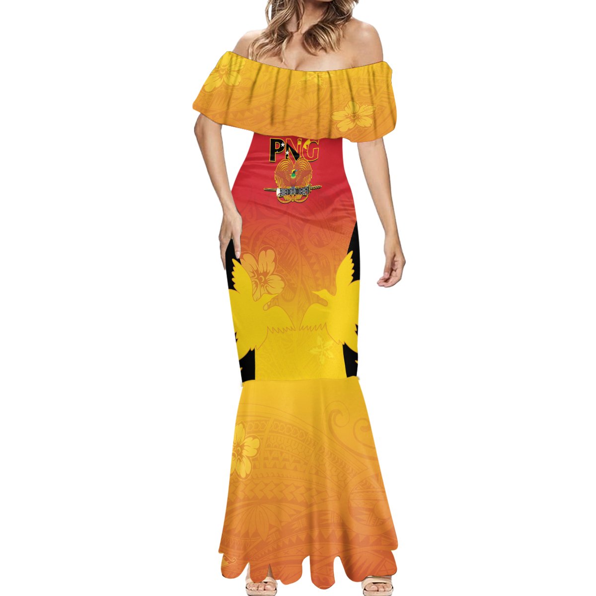 Custom Papua New Guinea Cricket Mermaid Dress 2024 Go PNG LT14 - Polynesian Pride