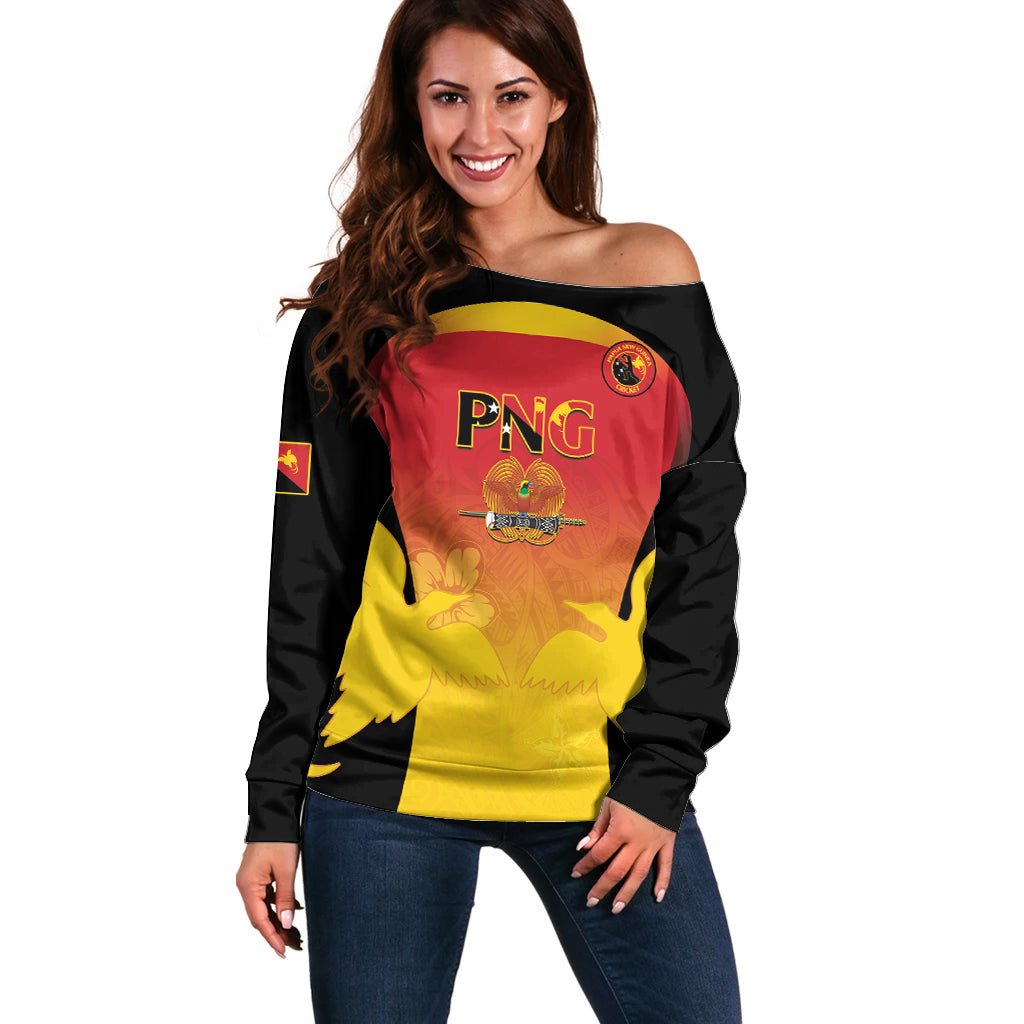 Custom Papua New Guinea Cricket Off Shoulder Sweater 2024 Go PNG