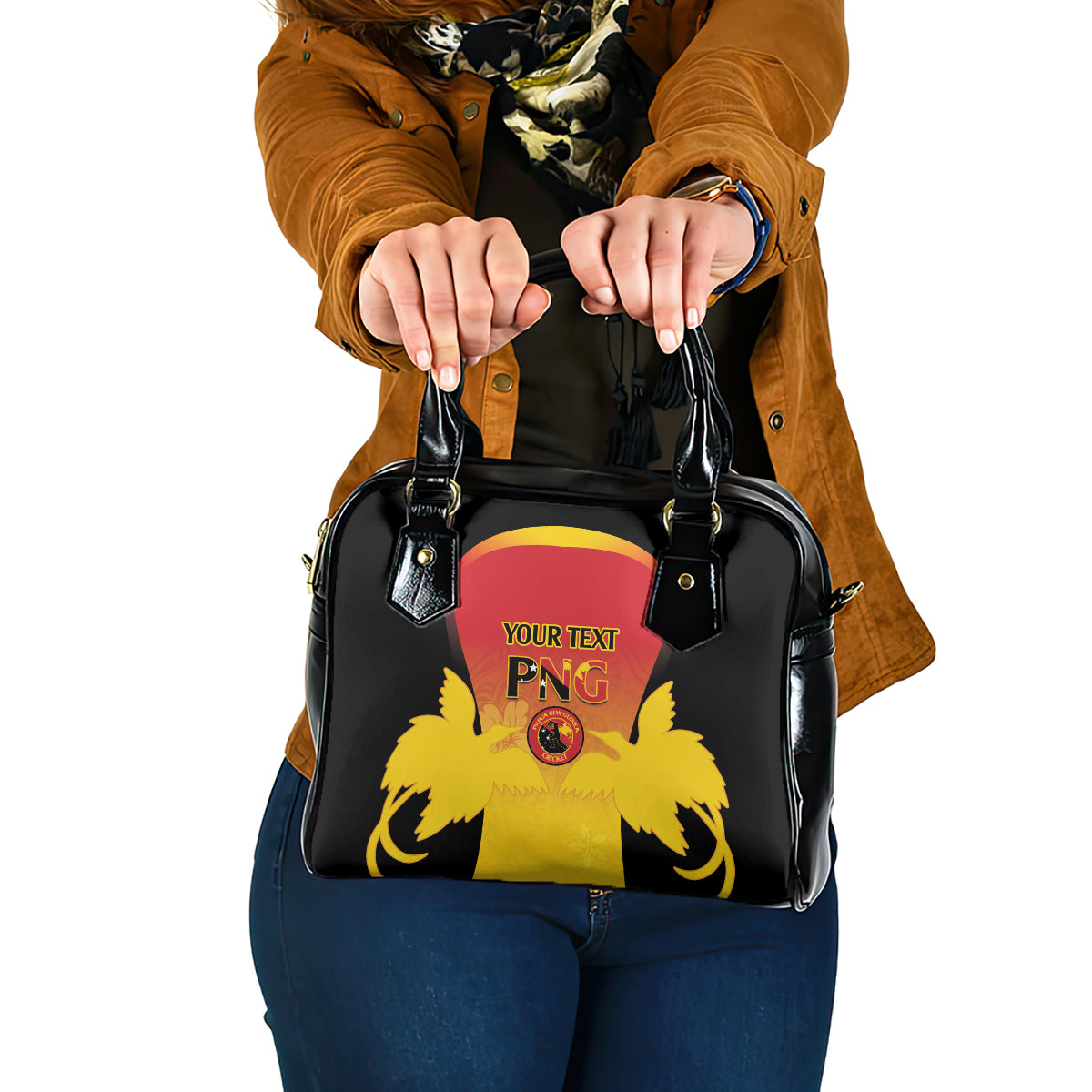 Custom Papua New Guinea Cricket Shoulder Handbag 2024 Go PNG LT14 One Size Black - Polynesian Pride