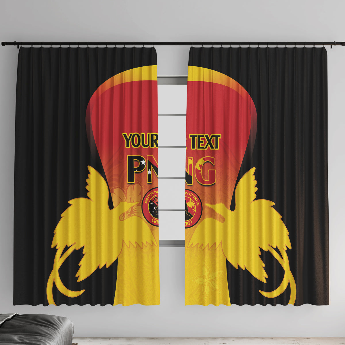 Custom Papua New Guinea Cricket Window Curtain 2024 Go PNG LT14 With Hooks Black - Polynesian Pride
