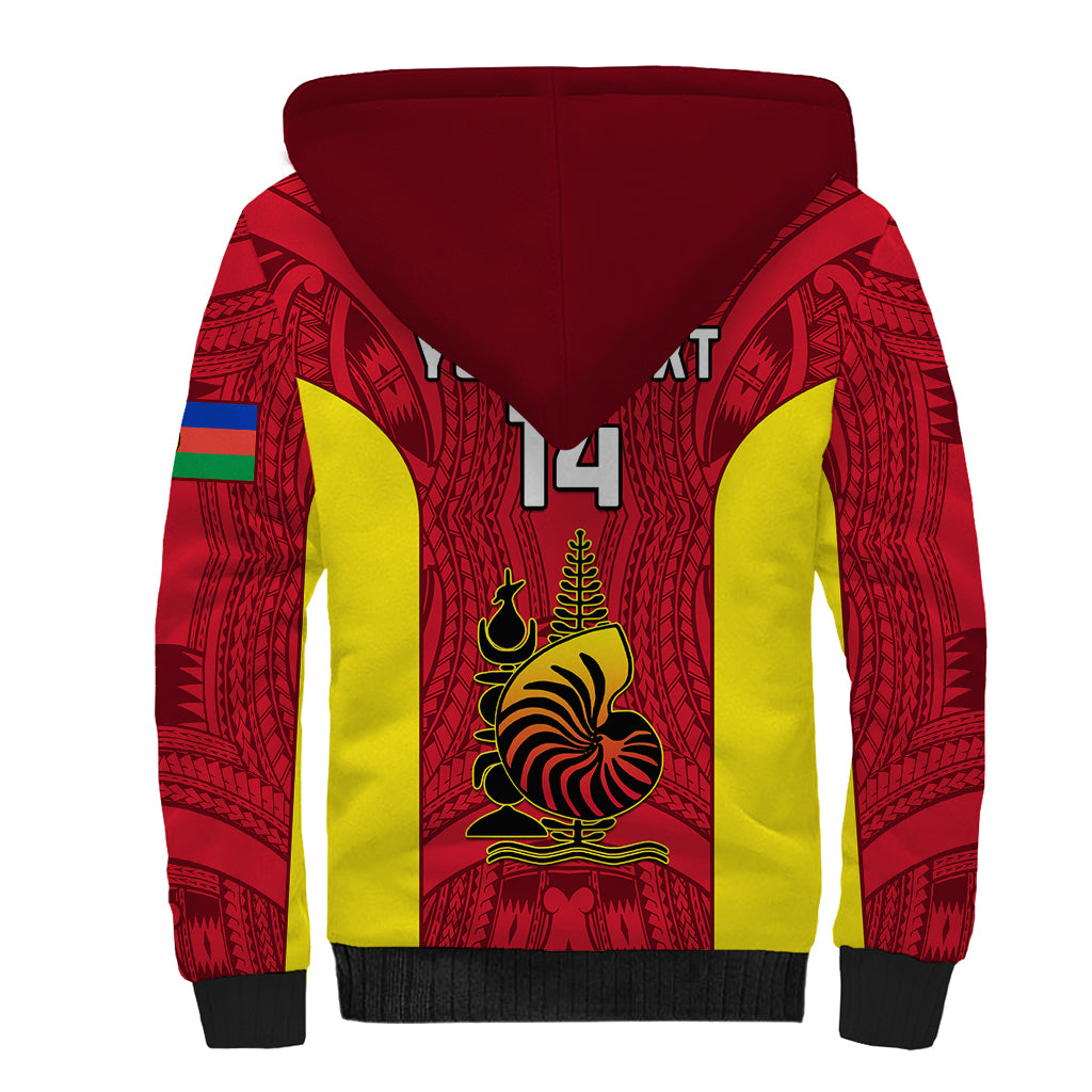 Personalised New Caledonia Rugby Sherpa Hoodie Coat Of Arms Mix Polynesian Pattern LT14 - Polynesian Pride