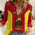 Personalised New Caledonia Rugby Women Casual Shirt Coat Of Arms Mix Polynesian Pattern LT14 Female Red - Polynesian Pride